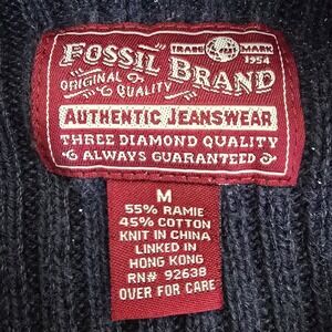 Fossil Brand Sweater Mens Medium Navy Blue Ribbed Mock Neck Long Sleeve Y2K‎ VTG